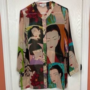 Silk shirt with faces - gorgeous statement piece!